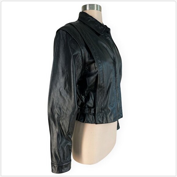 Wilson's Suede & Leather Black Adjustable Buckle Waist Moto Jacket Vintage 12 - Picture 2 of 5